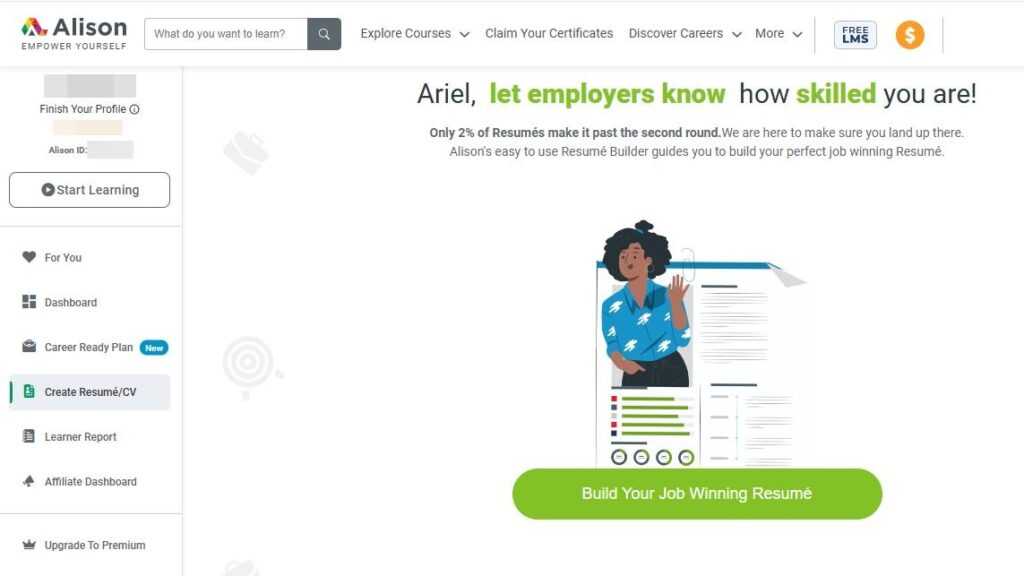 crear curriculum profesional online gratis alison