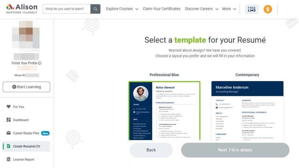 crear curriculum profesional online gratis alison